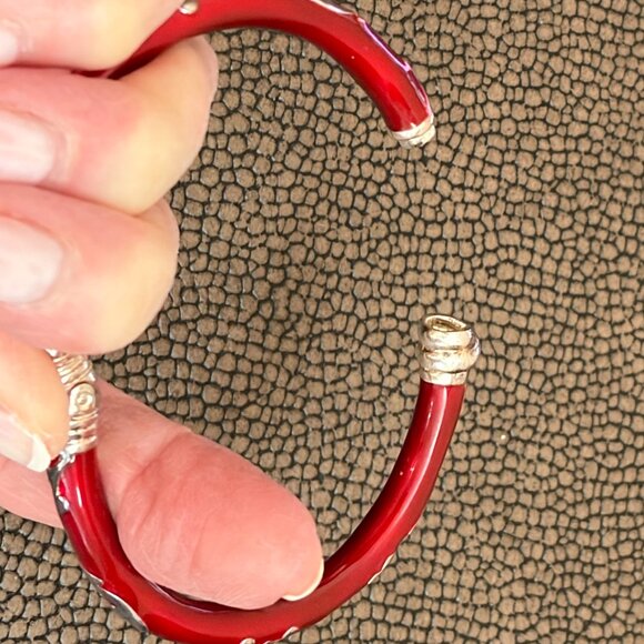 Milor Italy 925 Red Enamel bracelet and hoop earrings set - Picture 10 of 14